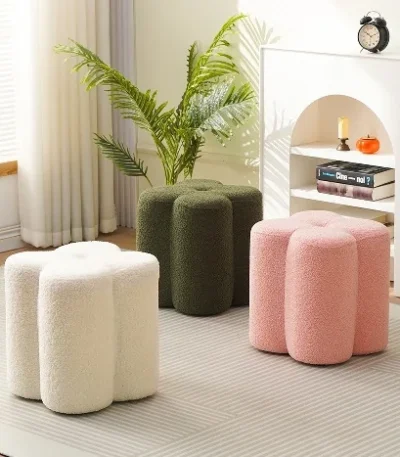 Goldoma wooden foot stool with cushion round petal design in living room