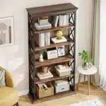 Goldoma 6-Tier Industrial Bookcase, 71 Inch Tall Bookshelf with X-Design, Floor Standing 5 Shelf Display Storage for Living