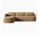 Goldoma outdoor teak sofa set with water-resistant acrylic cushions on a patio