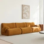 Goldoma modular cream Sherpa sofa vacuum-compressed sectional with high-elastic foam in mid-century style.