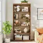 Goldoma 6-Tier Industrial Bookcase, 71 Inch Tall Bookshelf with X-Design, Floor Standing 5 Shelf Display Storage for Living