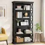 Goldoma 6-Tier Industrial Bookcase, 71 Inch Tall Bookshelf with X-Design, Floor Standing 5 Shelf Display Storage for Living