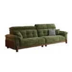 Goldoma Minimalist U-Shape Sectional Sofa in green chenille fabric with sofa bed function for modern living rooms