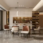 Goldoma set of 2 faux leather dining chairs with wood back and metal legs in dining room