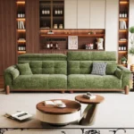 Goldoma Minimalist U-Shape Sectional Sofa in green chenille fabric with sofa bed function for modern living rooms