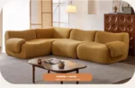 Goldoma modular cream Sherpa sofa vacuum-compressed sectional with high-elastic foam in mid-century style.