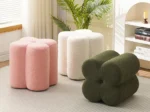 Goldoma wooden foot stool with cushion round petal design in living room