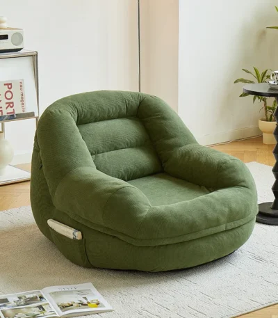 Goldoma corduroy u-shaped sectional sofa in olive green with ottoman, modern minimalist design for living room