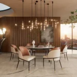 Goldoma set of 2 faux leather dining chairs with wood back and metal legs in dining room