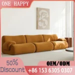 Goldoma modular cream Sherpa sofa vacuum-compressed sectional with high-elastic foam in mid-century style.
