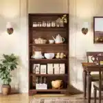 Goldoma 6-Tier Industrial Bookcase, 71 Inch Tall Bookshelf with X-Design, Floor Standing 5 Shelf Display Storage for Living