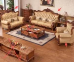 Goldoma genuine leather sofa set in yellow, European luxury living room furniture with modern design