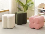 Goldoma wooden foot stool with cushion round petal design in living room