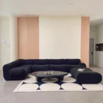 Goldoma modular cream Sherpa sofa vacuum-compressed sectional with high-elastic foam in mid-century style.