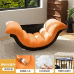 Goldoma modern curved leather sofa single seater living room chair in neutral tone