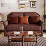 Goldoma foldable leather sofa bed in light luxury abstract pattern, converted to bed mode