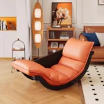 Goldoma modern curved leather sofa single seater living room chair in neutral tone