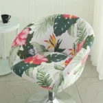 Goldoma semi-circular chair cover on a curved dining chair – stretch knit slipcover protects and decorates