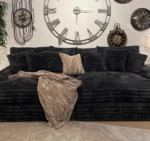 Goldoma white L-shaped velvet sofa in living room with wood frame and removable covers