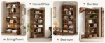 Goldoma 6-Tier Tall Bookshelf 75-Inch with Adjustable Shelves in Brown Finish