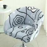 Goldoma semi-circular chair cover on a curved dining chair – stretch knit slipcover protects and decorates