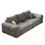 Goldoma modern L-shaped corner sofa with storage in cream chenille velvet, Scandinavian minimalist design for living room