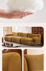 Goldoma modular cream Sherpa sofa vacuum-compressed sectional with high-elastic foam in mid-century style.