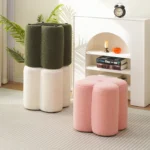 Goldoma wooden foot stool with cushion round petal design in living room