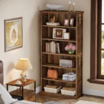 Goldoma 6-Tier Tall Bookshelf 75-Inch with Adjustable Shelves in Brown Finish