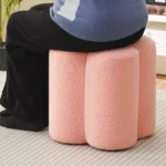 Goldoma wooden foot stool with cushion round petal design in living room