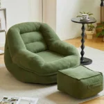 Goldoma corduroy u-shaped sectional sofa in olive green with ottoman, modern minimalist design for living room