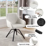 Goldoma velvet swivel dining chairs set of 2 in cream, featuring 360 degree rotation and ergonomic design