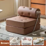 Goldoma Folding Lazy Sofa Chair in modern living room with corduroy or leather upholstery, small space