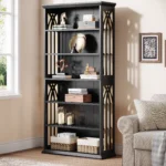 Goldoma 6-Tier Tall Bookshelf 75-Inch with Adjustable Shelves in Brown Finish