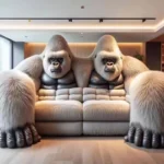 Goldoma creative animal sofa bed in modern living room, upholstered in soft fabric, converted to a bed