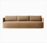 Goldoma outdoor teak sofa set with water-resistant acrylic cushions on a patio