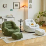 Goldoma corduroy u-shaped sectional sofa in olive green with ottoman, modern minimalist design for living room