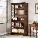 Goldoma 6-Tier Industrial Bookcase, 71 Inch Tall Bookshelf with X-Design, Floor Standing 5 Shelf Display Storage for Living