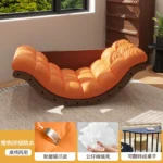 Goldoma modern curved leather sofa single seater living room chair in neutral tone