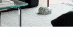 Round marble side table - mid century modern end table with natural marble top and black metal frame in living room