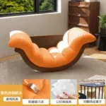 Goldoma modern curved leather sofa single seater living room chair in neutral tone