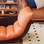 Goldoma modern curved leather sofa single seater living room chair in neutral tone