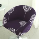 Goldoma semi-circular chair cover on a curved dining chair – stretch knit slipcover protects and decorates
