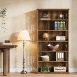 Goldoma 6-Tier Tall Bookshelf 75-Inch with Adjustable Shelves in Brown Finish