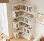 Goldoma solid wood corner bookcase with multiple open shelves in a modern living room