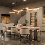 Goldoma set of 2 faux leather dining chairs with wood back and metal legs in dining room