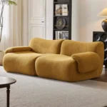Goldoma modular cream Sherpa sofa vacuum-compressed sectional with high-elastic foam in mid-century style.