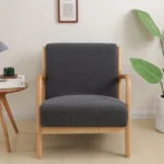 Goldoma stretch armchair slipcover with zipper in a living room, showing a snug fit on a standard armchair
