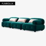 Goldoma L-shaped velvet sleeper sofa in modern living room with chaise and pull-out bed