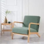 Goldoma stretch armchair slipcover with zipper in a living room, showing a snug fit on a standard armchair